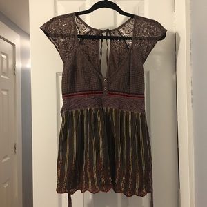 Free People empire waist lace embroidered shirt.